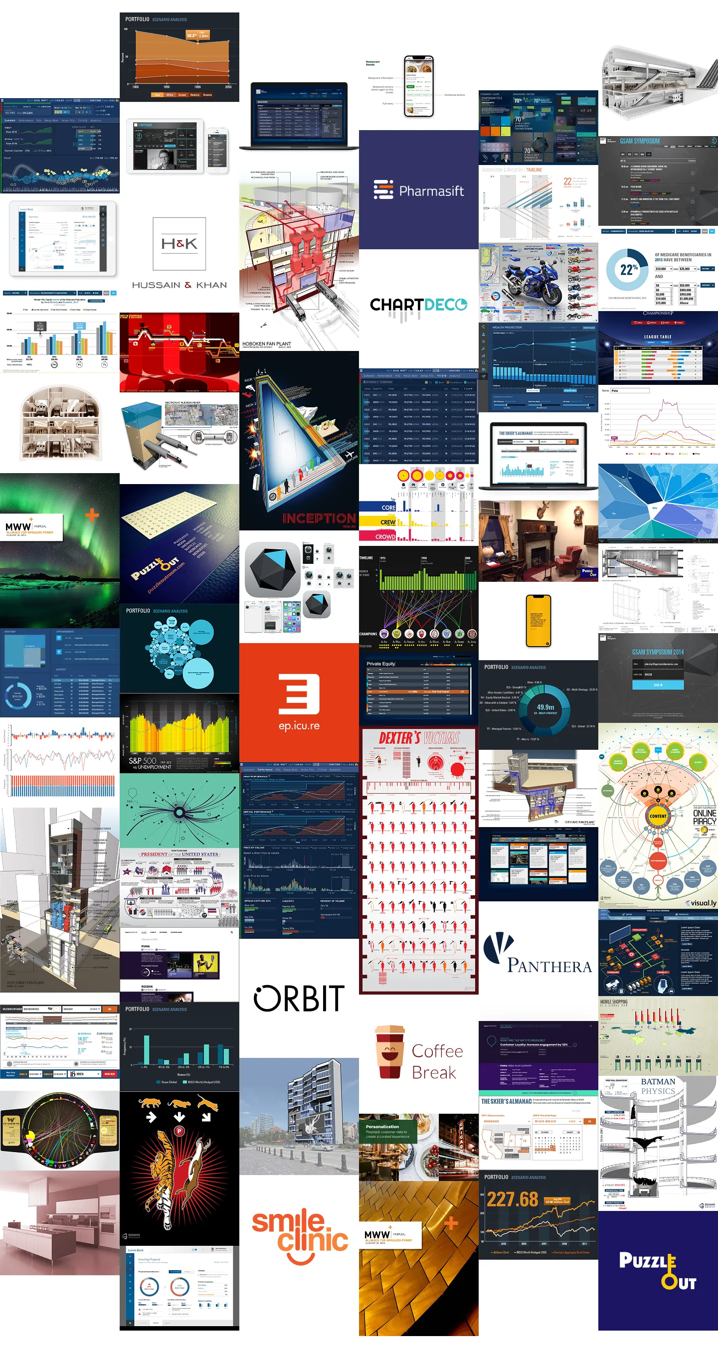 Work collage showcasing various design projects